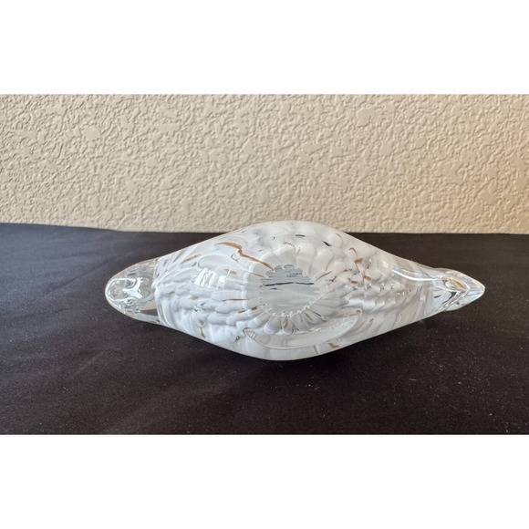 Marcolin Art Lead Crystal Fish Paperweight 6" Clear White Gold Fleck Made Italy - Picture 4 of 5